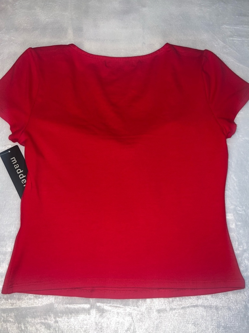 Madden Girl Red Twist-Detail Short Sleeve Top - Picture 4 of 6